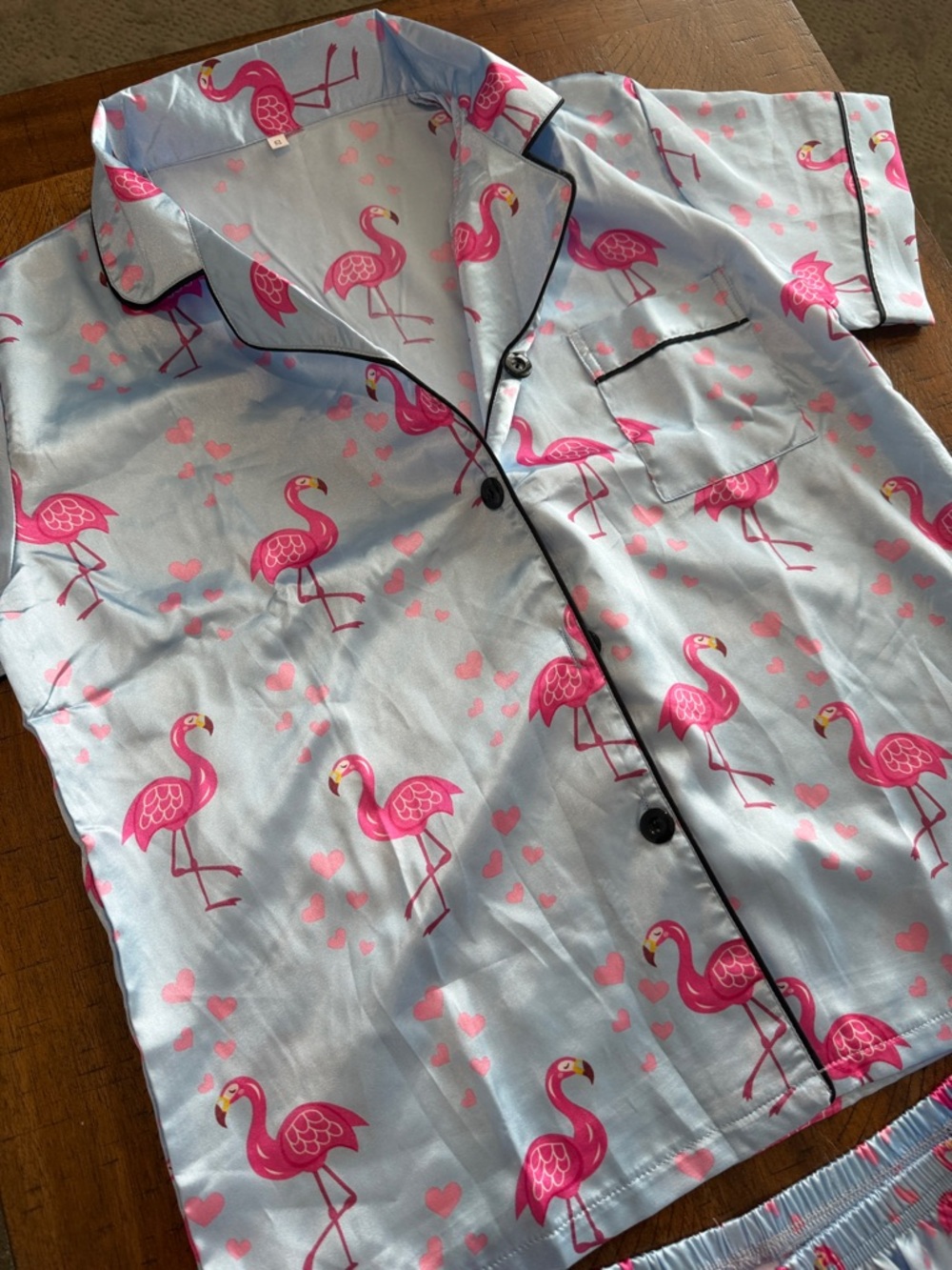 Light Blue Flamingo Print Two-Piece Pajama Set - Picture 4 of 6